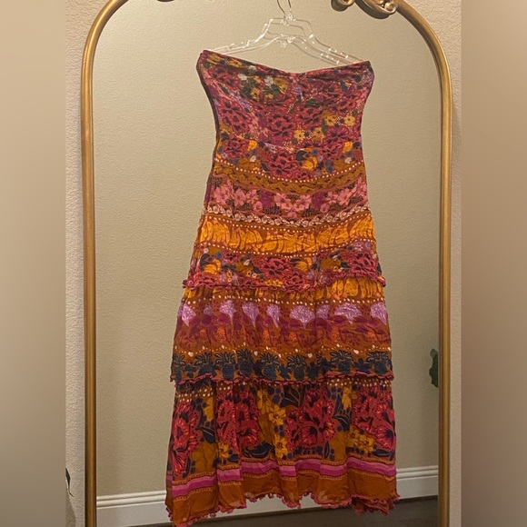 Farm Rio for Anthropologie Tiered Strapless Multicolor Midi Dress Size M - Picture 6 of 12